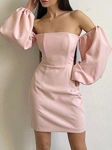 Woochic mini-robe moulante col bateau manches longues élégant cocktail Rose S